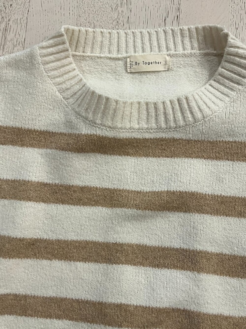 NWOT - By Together Striped Crewneck Sweater in Cream & Taupe - Picture 5 of 5